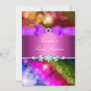 Rainbow Lights & Bow Sweet Sixteen Invite