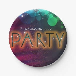 Rainbow Lights Sparkle Dance Club Birthday Party Paper Plate