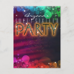 Rainbow Lights Sparkle Dance Club Party Invitation Postcard