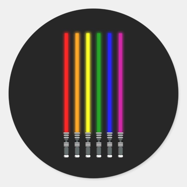 RAINBOW LIGHTSABER LGBT Pride Month LGBTQ Rainbow Classic Round Sticker (Front)