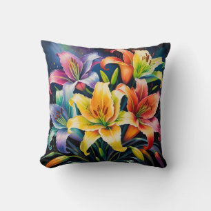 Rainbow lilies throw pillow