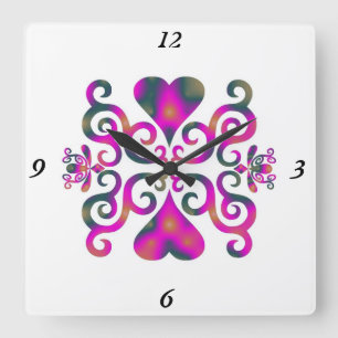 Rainbow Lily and Heart Square Wall Clock