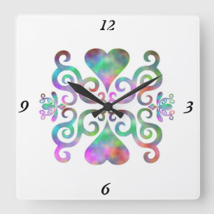 Rainbow Lily and Heart Square Wall Clock