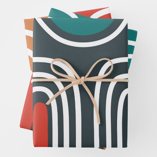 Rainbow line artwork wrapping paper sheet (In situ)