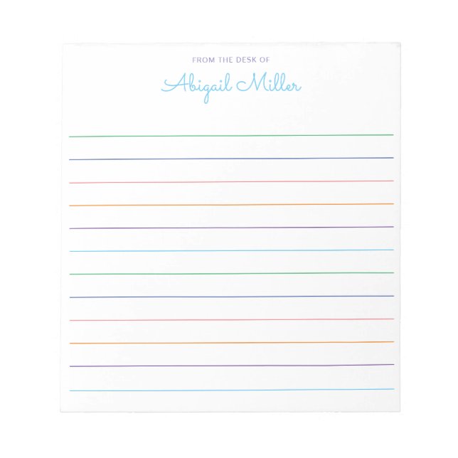 Rainbow Lined Personalized  Notepad (Front)