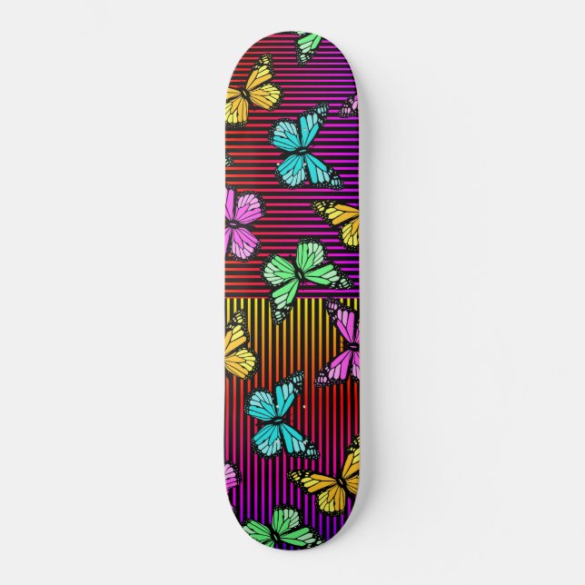 Rainbow Lines Butterflies Skateboard (Front)