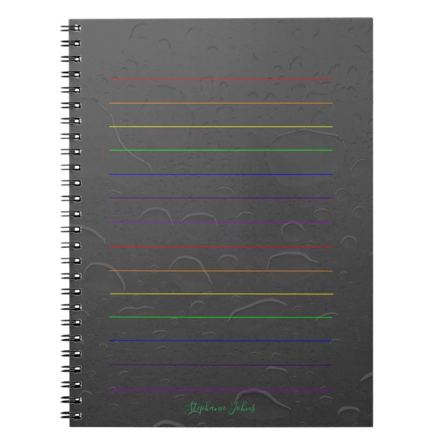 Rainbow Lines Custom Name Grey Water Drop Art Notebook (Front)