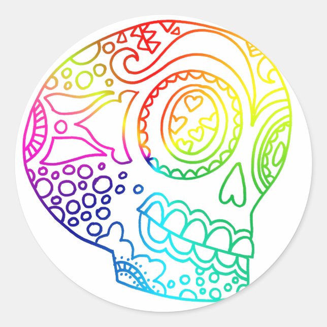 Rainbow Lines Sugar Skull in Love Classic Round Sticker (Front)