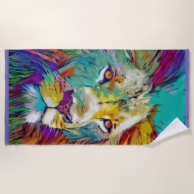Rainbow lion Beach Towel (Front)