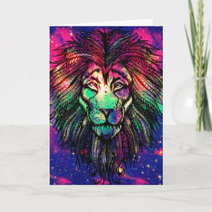 Rainbow Lion Hipster Galaxy Card
