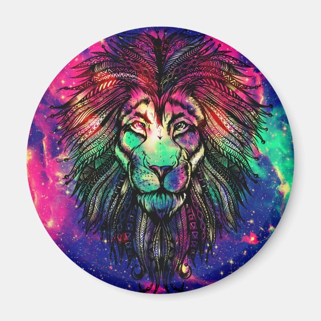 Rainbow Lion Hipster Galaxy Magnet (Front)