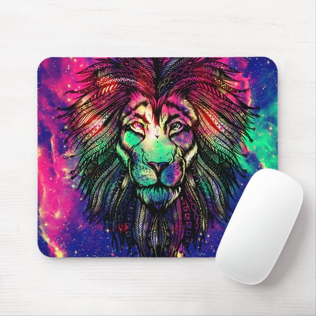 Rainbow Lion Hipster Galaxy Mouse Pad (With Mouse)