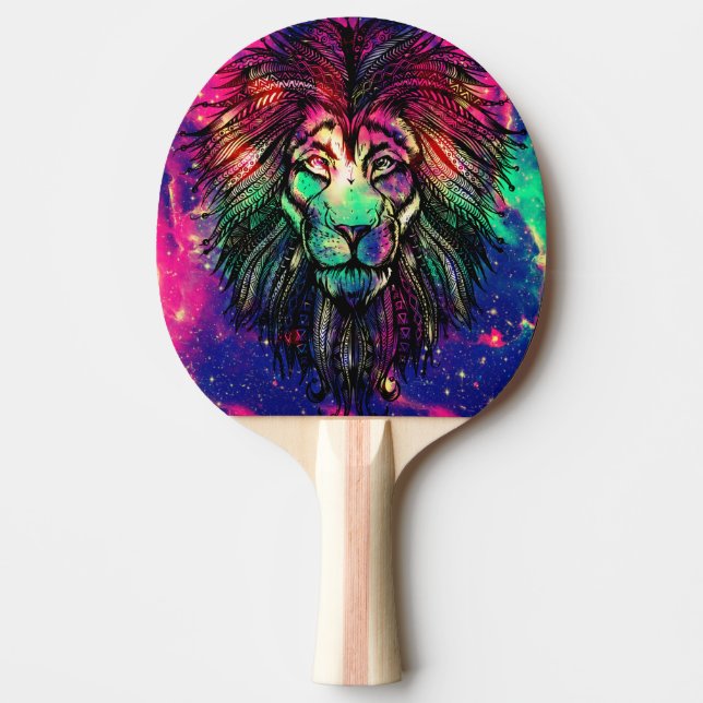 Rainbow Lion Hipster Galaxy Ping Pong Paddle (Front)