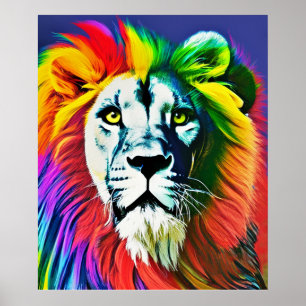 Rainbow Lion in Full Rage Beautiful Poster Design