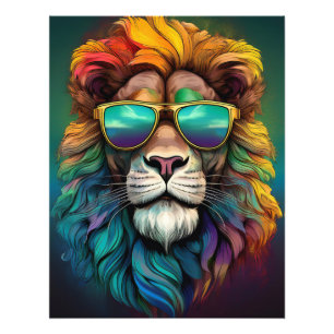 🦁 Rainbow Lion Poster – Fierce Meets Funky