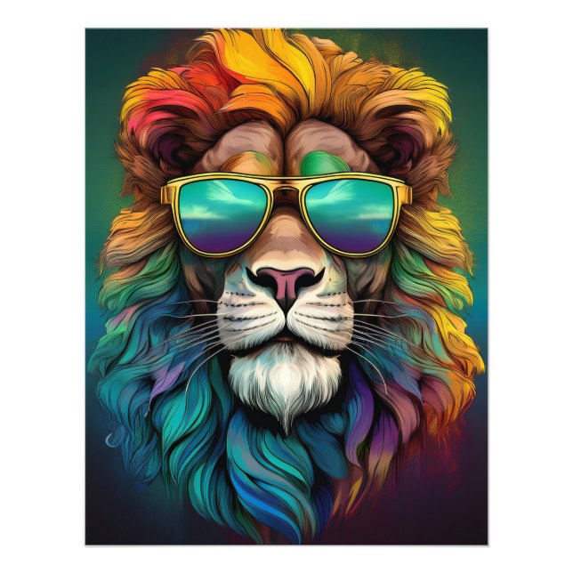 🦁 Rainbow Lion Poster – Fierce Meets Funky (Devant)