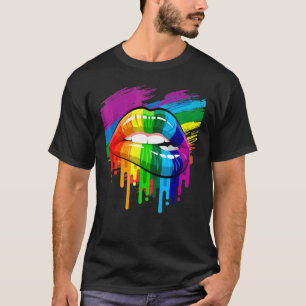 Rainbow Lip Drip Lesbian Gay Pride Bisexual Transg T-Shirt
