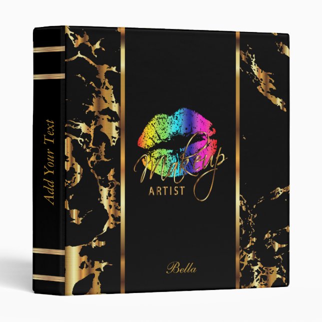Rainbow Lips and Gold Marble Binder (Front/Spine)