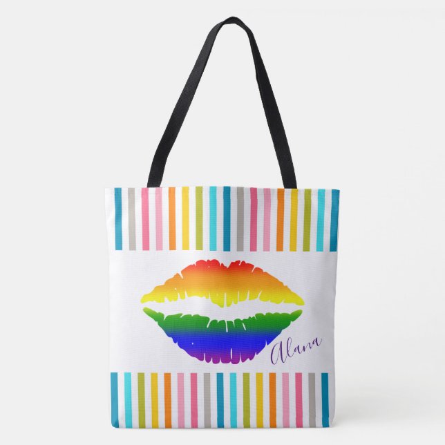 Rainbow Lips and Stripes Tote Bag (Front)