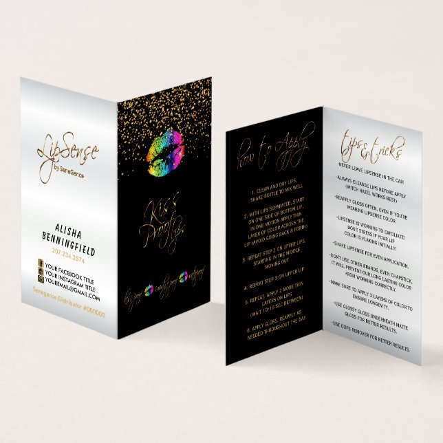 Rainbow Lips & Gold Confetti Instructions Business Card (Inside and Outside)