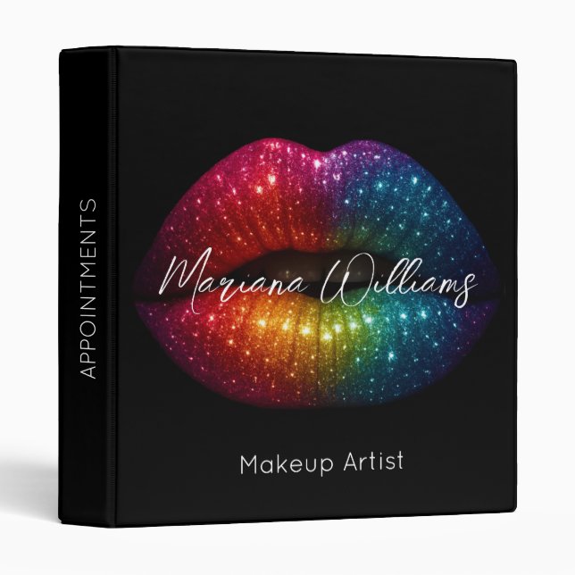 rainbow lips makeup artist black appointments binder (Front/Spine)