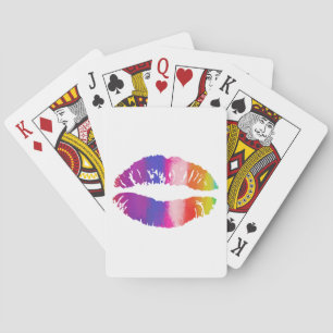 Rainbow Lips on White Background Playing Cards