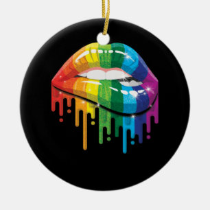 Rainbow Lips Pride Gay Lesbian LGB Gift Ceramic Ornament
