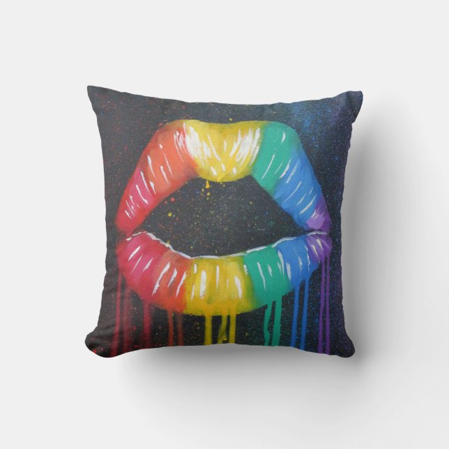 Rainbow Lips Throw Pillow (Front)