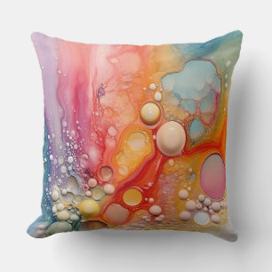 Rainbow Liquid Pour Cells Art Abstract Design  Throw Pillow