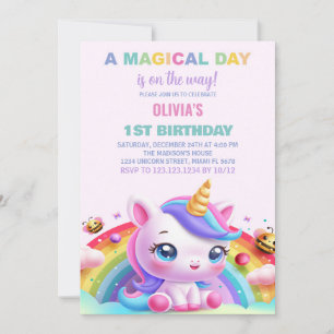 Rainbow Little Unicorn Invitations d'anniversaire