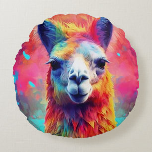 Rainbow Llama Round Pillow