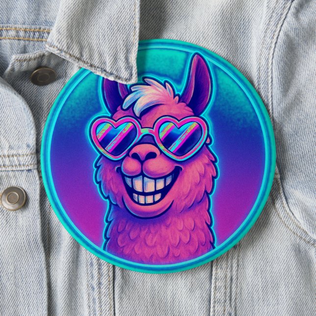 Rainbow Llama with Heart Pride Shades 6 Inch Round Button (In Situ)