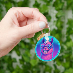 Rainbow Llama with Heart Pride Shades Keychain