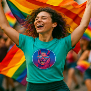 Rainbow Llama with Heart Pride Shades T-Shirt