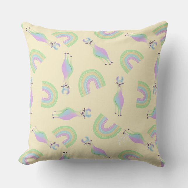 Rainbow Llamas Throw Pillow - yellow (Front)
