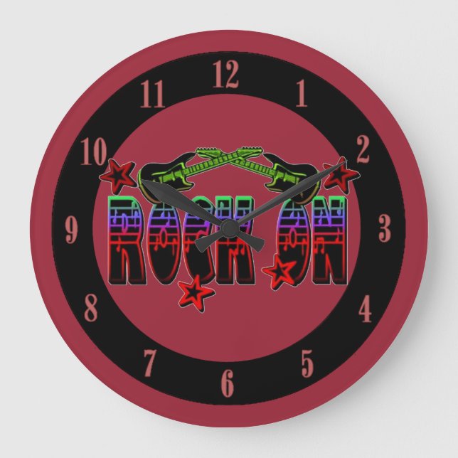 Rainbow Logo Rock On Guitars & Stars Wall Clock (Front)