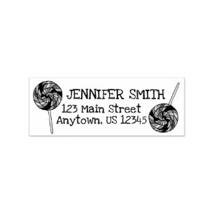Rainbow Lollipop Candy Shop Personalized Address Rubber Stamp