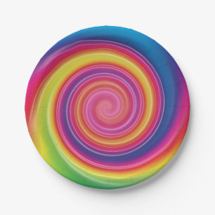 Rainbow Lollypop Colourful swirl Paper Plate