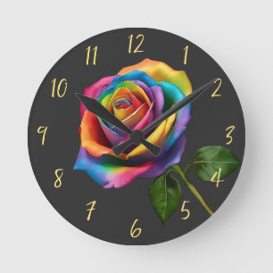 Rainbow Long Stem Rose- Round Clock