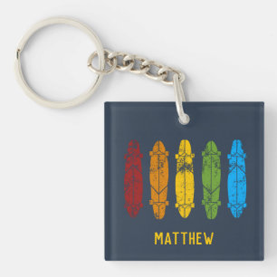 Rainbow Longboards Skateboards Personalized Keychain