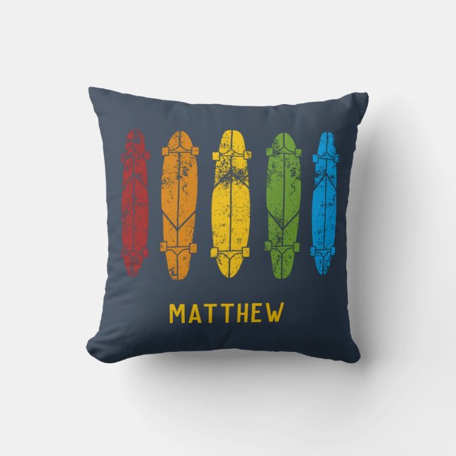 Rainbow Longboards Skateboards Personalized Throw Pillow (Front)