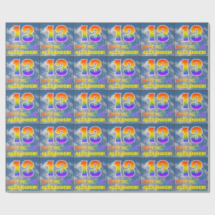 Rainbow Look "13" & "HAPPY BIRTHDAY", Clouds, Sky Wrapping Paper