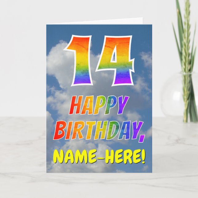 Rainbow Look "14" & "HAPPY BIRTHDAY", Clouds, Sky Card (Front)