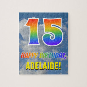 Rainbow Look "15" & "HAPPY BIRTHDAY", Cloudy Sky Jigsaw Puzzle