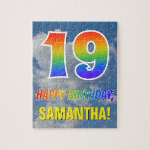 Rainbow Look "19" & "HAPPY BIRTHDAY", Cloudy Sky Jigsaw Puzzle