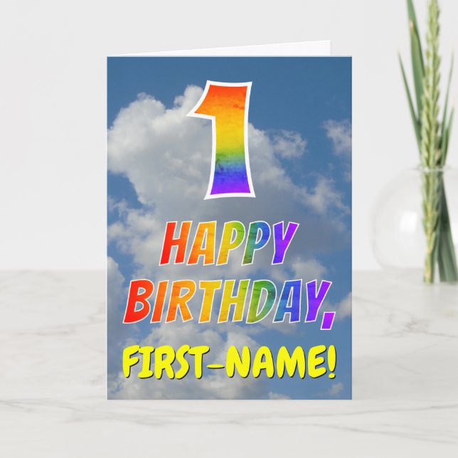 Rainbow Look "1" & "HAPPY BIRTHDAY", Clouds, Sky Card (Front)
