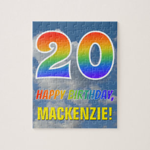 Rainbow Look "20" & "HAPPY BIRTHDAY", Cloudy Sky Jigsaw Puzzle