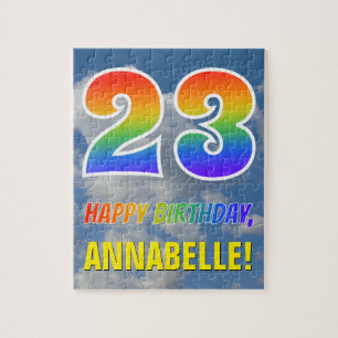 Rainbow Look "23" & "HAPPY BIRTHDAY", Cloudy Sky Jigsaw Puzzle
