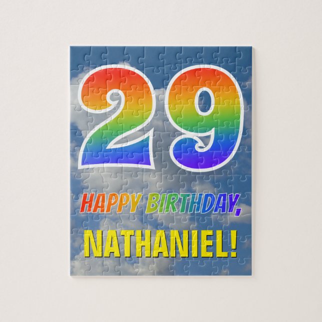 Rainbow Look "29" & "HAPPY BIRTHDAY", Cloudy Sky Jigsaw Puzzle (Vertical)