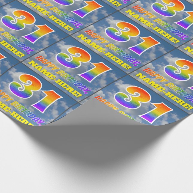 Rainbow Look "31" & "HAPPY BIRTHDAY", Clouds, Sky Wrapping Paper (Corner)